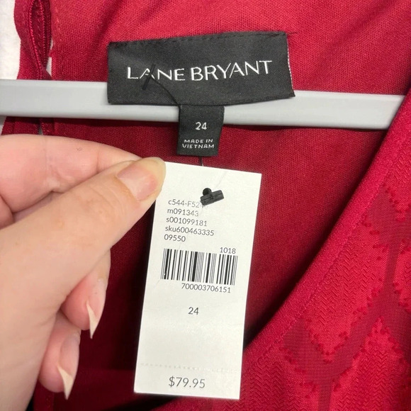 NWT Lane Bryant Midi Dress Long Sleeve Red Textured 24 Tiered - Picture 3 of 7
